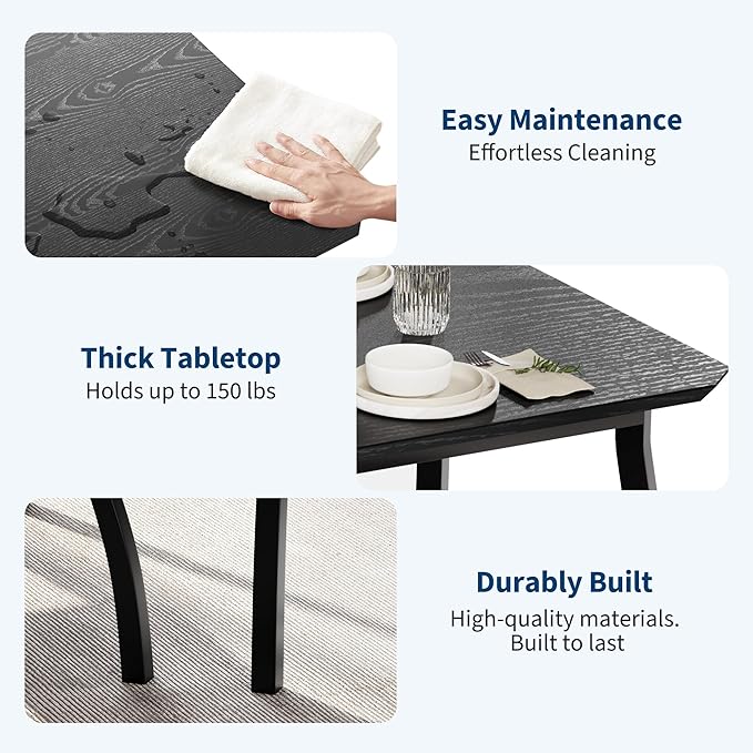 3 Piece Farmhouse Dining Table Set for 4, Compact Rustic Kitchen Table with 2 Padded Benches, Space Saving Breakfast Nook Furniture Set for Small Spaces, Apartments, Black