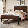 SHA CERLIN 14 Inch Twin Size Metal Platform Bed Frame with Wooden Headboard and Footboard, Mattress Foundation, No Box Spring Needed, Large Under Bed Storage, Heavy Duty Slats Support, Mahogany