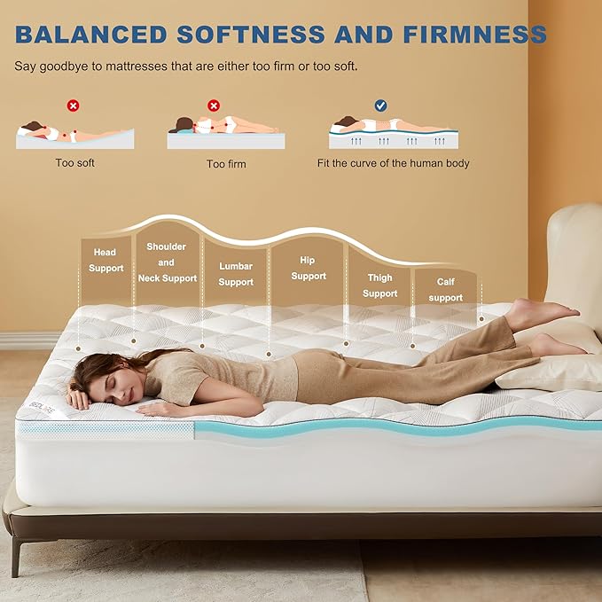 Bedlore 4-Inch Twin Mattress Topper for Back Pain - Dual Layer Medium Support (2" Gel Memory Foam + 2" Cooling Fluffy Pillow Top Pad), Breathable & Pressure Relief (White)