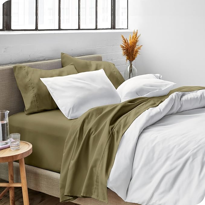 Bare Home California King Sheet Set - 1800 Ultra-Soft Microfiber Cal King Bed Sheets - Double Brushed - Deep Pockets - Easy Fit - 4 Piece Set - Bed Sheets (California King, Olive)