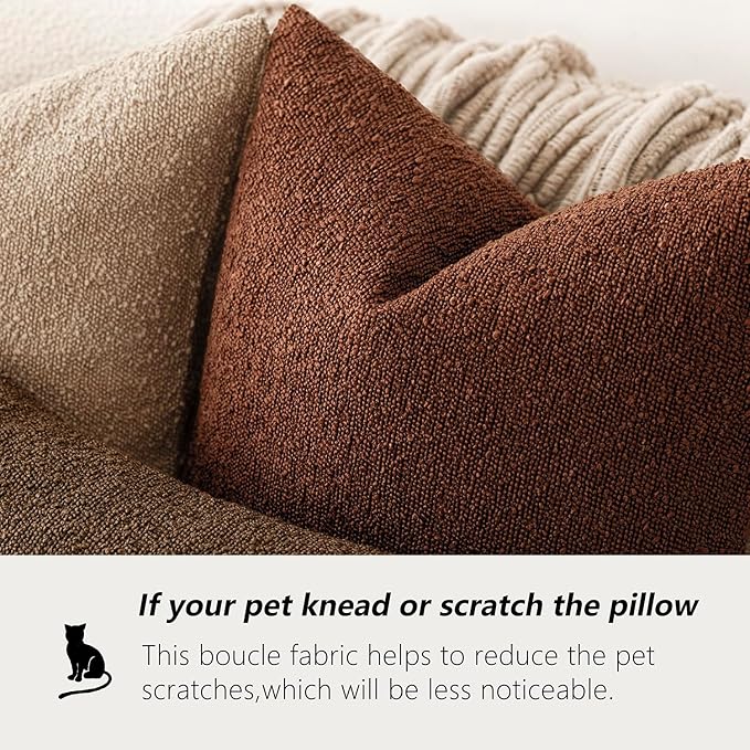 Foindtower Set of 2, Decorative Textured Boucle Throw Pillow Covers Accent Solid Pillow Cases Neutral Soft Cozy Couch Cushion Case for Chair Sofa Bedroom Living Room Home Decor 26x26 Inch Red Taupe