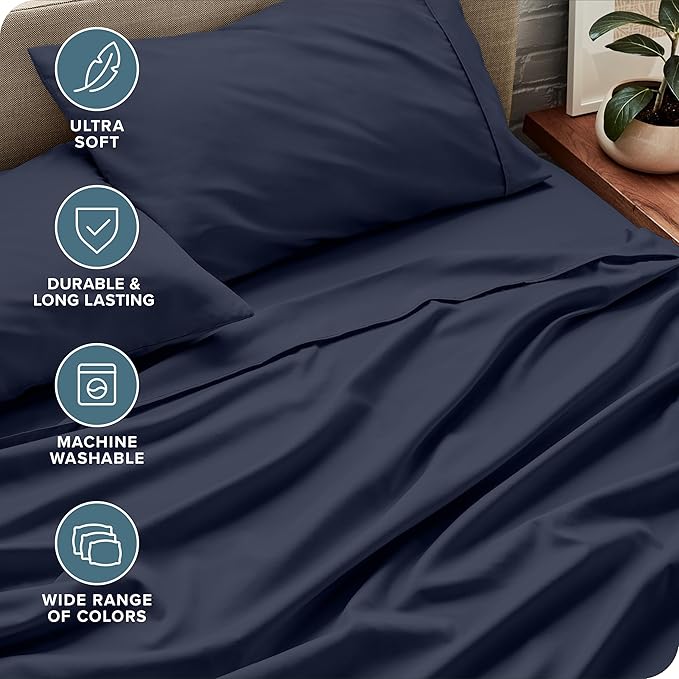 Bare Home Full Sheet Set - Luxury 1800 Ultra-Soft Microfiber Full Bed Sheets - Double Brushed - Deep Pockets - Easy Fit - 4 Piece Set - Bedding Sheets & Pillowcases (Full, Midnight Blue)