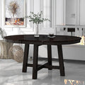 Farmhouse Style Expandable Round to Oval Dining Table with 16" Removable Leaf, Solid Wood Extendable Tabletop with Cross Trestle Legs, Space-Saving Kitchen-Tables for Home Apartment Restaurant