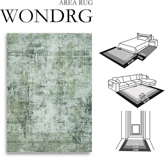 6x9 Washable Area Rug Dark Green Modern Neutral Abstract Living Room Bedroom Indoor Floor Carpet Low Pile Soft Non-Slip Lightweight Vacuumable Throw Rug for Nursery Dining Room Office