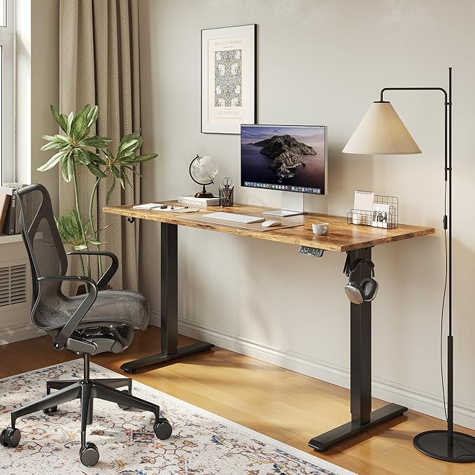 Agilestic Electric Standing Desk, 48 x 24 Inches Height Adjustable Desk, Sit Stand up for Work Office Home, Ergonomic Rising Computer Table with Memory Preset, Rustic Brown