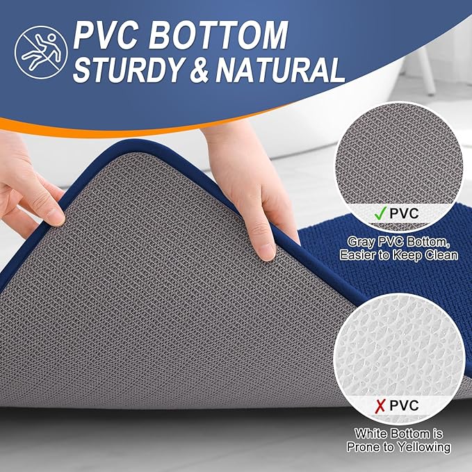 OLANLY Thick Memory Foam Bath Mat Rug 47x20, Extra Soft Absorbent Bathroom Rug, Quick Dry Bath Mats, Non-Slip, Machine Washable Carpet for Bathroom, Tub and Shower, Home Decor Accessories, Navy