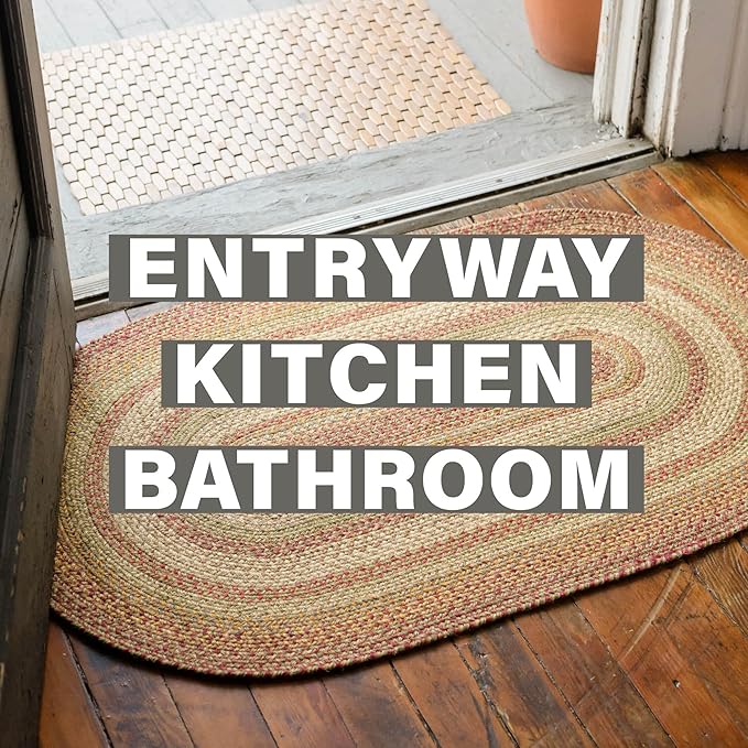 Homespice Harvest Premium Jute Braided Area Rug, 22" x 72" Rectangular Hall Runner Beige - Tan - Red, Natural Jute Yarn Rustic, Country, Primitive, Farmhouse Style - 30 Day Risk Free Purchase
