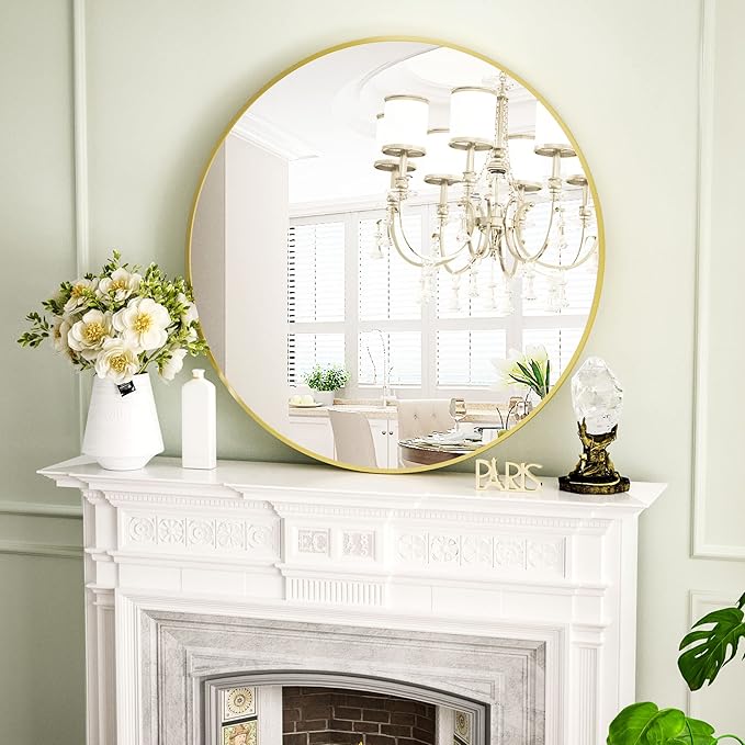 Round Mirror 29.6" Black Wall Mounted Circle Mirrors Vanity Mirror with Aluminum Alloy Frame Modern Decoration for Bathroom, Living Room, Vanity, Bedroom, Entryway