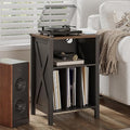 ChooChoo Record Player Stand with Vinyl Storage, Turntable Stand with Charging Station, Record Storage Cabinet, End Side Table for Living Room, Bedroom, Black