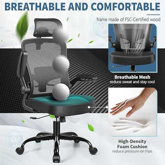 FelixKing Ergonomic Office Chair, Headrest Desk Chair with Adjustable Lumbar Support, Home Office Swivel Task Chair with High Back and Armrest, Adjustable Height Gaming Chair(Black),Pack of 10