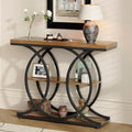 GiftGo Narrow Console Table for Entryway Industrial 3-Tier Sofa Table Behind Couch with Circle Base Wooden Accent Wall Tables with Storage Shelves for Living Room, Hallway, Foyer (Rustic Brown)