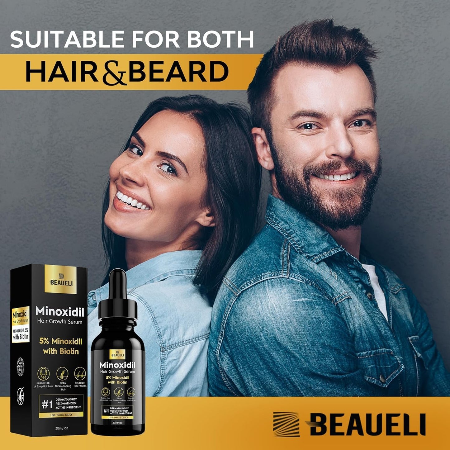5% Minoxidil Hair Growth for Men and Women: Extra Strength Minoxidil Beard Regrowth Treatment Serum with Biotin for Thinning Hair Loss to Grow Thicker Fuller 30ml 6 Bottles
