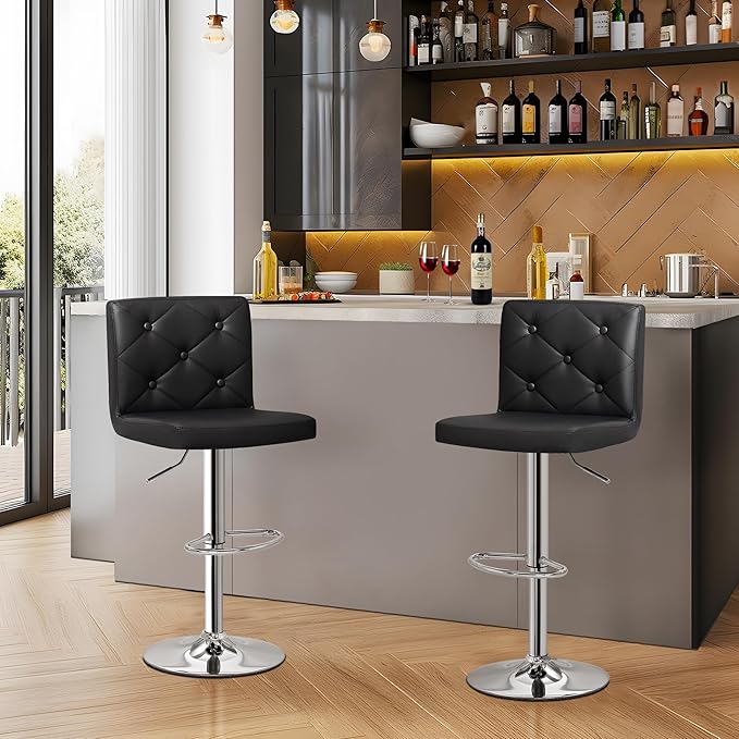 VECELO Adjustable Bar Stools Set of 2, Bar Height Stools for Kitchen Counter