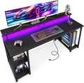 ODK 63 Inches Gaming Desk with LED Lights, Computer Desk with Monitor Stand, Pc Table with CPU Stand, Black