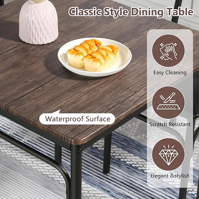 VECELO Kitchen Dining Room Table Set with 4 Chairs for Small Space, Apartment,Metal Steel Frame