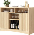 Marsail 47.2" Bar Cabinets with Storage, Modern Buffet Cabinet, Large Sideboard with 2 Fluted Panel Doors, Coffee Bar Cabinet with Adjustable Shelf and Glass Rack for Kitchen, Living Room, Natural Oak