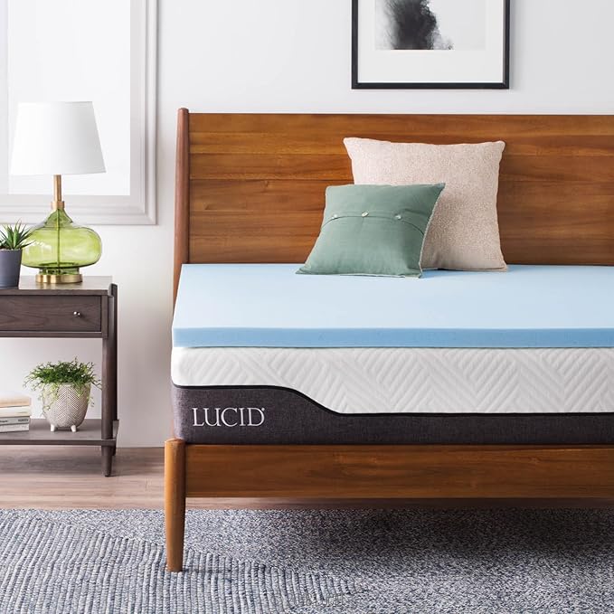 Lucid 2 Inch Mattress Topper - California King Size - Cooling Gel Infused Memory Foam - Plush Feel Pressure Relieving Bed Topper - Mattress Pad – Ventilated Breathable Design – CertiPur Certified