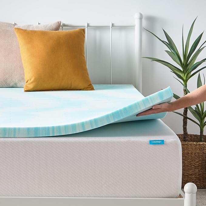 Linenspa 2 Inch Gel Swirl Memory Foam Mattress Topper – Cooling Gel Infused – Pressure Relieving Bed Topper - Mattress Pad – CertiPUR Certified - King Size