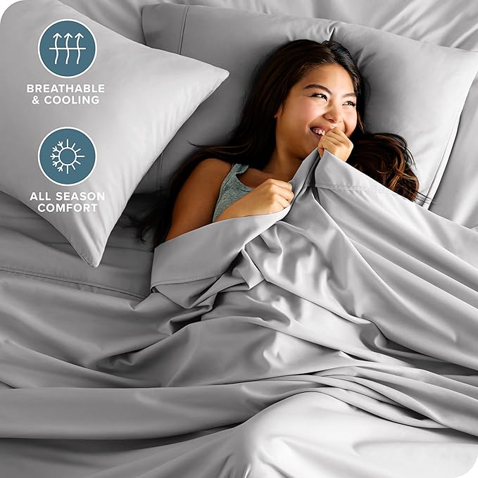 Bare Home Twin Sheet Set - 1800 Ultra-Soft Microfiber Twin Bed Sheets - Double Brushed - Deep Pockets - Easy Fit - Extra Soft - 3 Piece Set - Bedding Sheets & Pillowcases (Twin, Light Grey)
