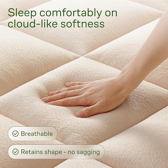Ultra Soft Full Size Mattress Topper - Viscose Made from Bamboo Pillow Top Mattress Pad for Back Pain Relief - Naturally Cooling for Hot Sleepers, Beige