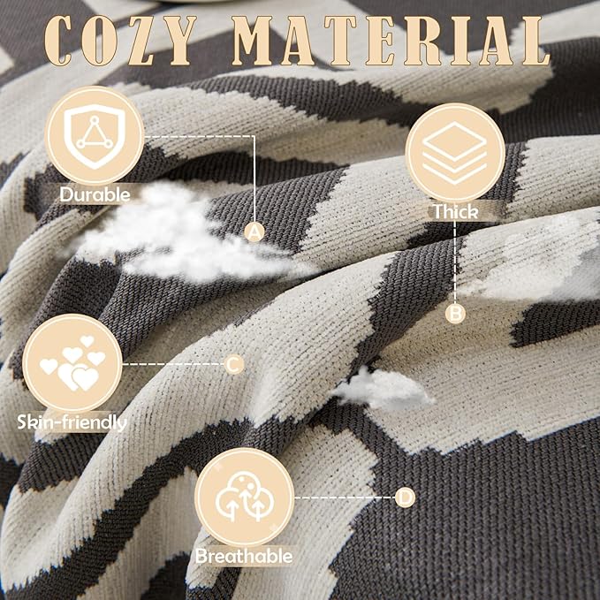 HANDONTIME Reversible Sofa Cover Boho Geometric Couch Cover for Dogs Dark Grey Couches Covers Washable Chenille Couch Covers for 3 Cushion Couch Pet Friendly Furniture Protector for Pets, 71" X118"
