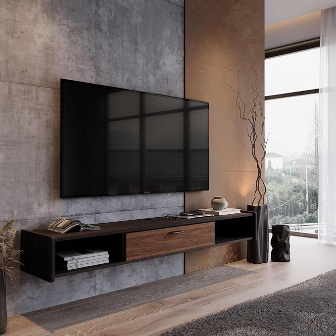 86'' Floating TV Stand,Wall Mounted TV Console,Floating TV Cabinet,Under TV Shelf for Bedroom Living Room(Walnut)