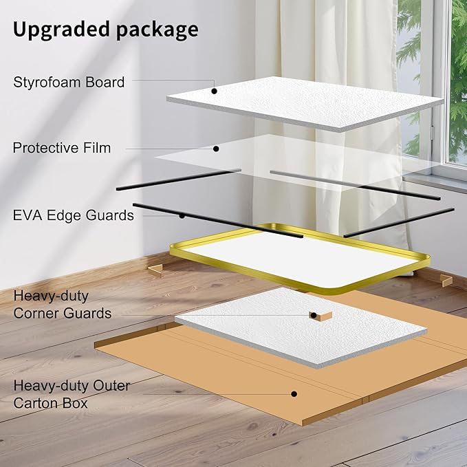 FORBATH 30x36 Inch Bathroom Mirror, Brushed Gold Deep Frame Wall Mirror with Rounded Corners, Anti-Rust Tempered Glass for Modern Farmhouse Vanity (Horizontal/Vertical Hanging)