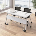 Bush Business Furniture Folding Training Table Set for 2, 60 inch Desk with Powered Grommets and 2 Chairs with Arms, Commercial-Grade Bundle for Office or Classroom, Envision Collection, White
