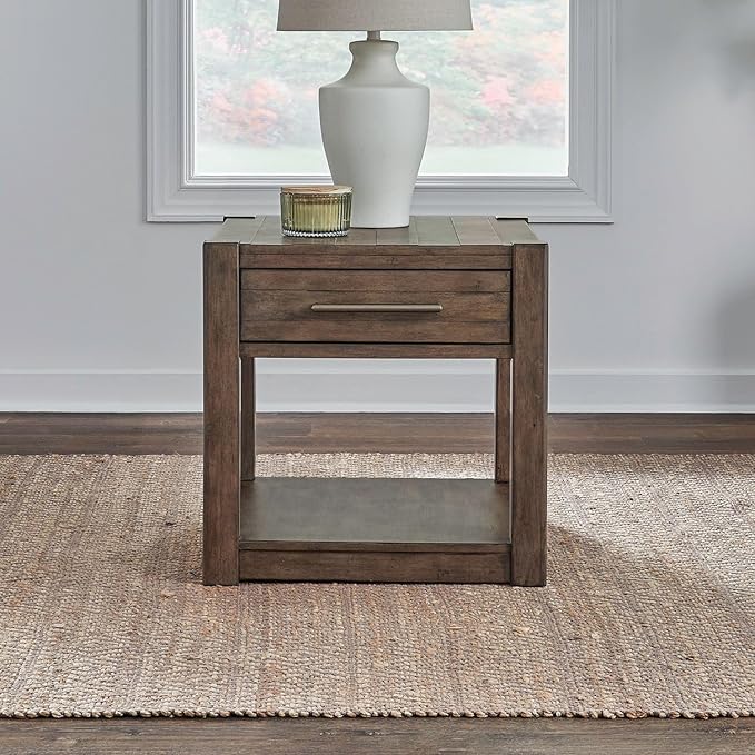 Liberty Furniture Broadmore Living Room 3 Piece Set - Rectangular Cocktail Table, 2 End Tables - Cobblestone Brown