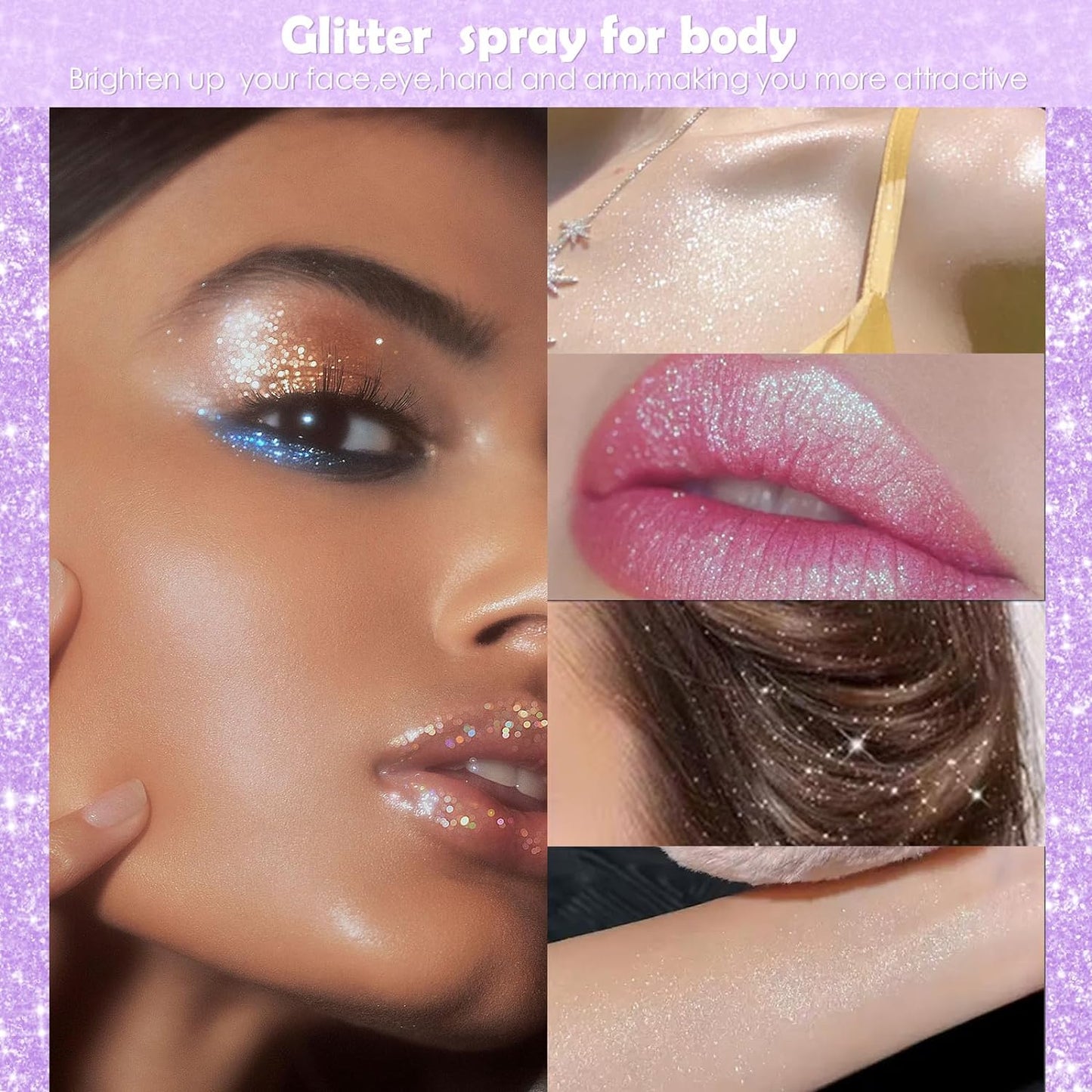 Yosca Body Glitter Spray, 30ML Loose Body Shimmer Powder Hair Spray Silver Glitter Sparkle Highlighter Makeup Festival Accessories for Rave Clothes Hair Face Nail Art