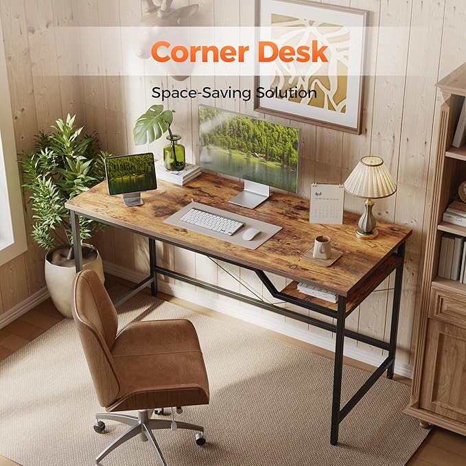 Computer Desk 55 X 24 inch, Gaming Desk for Small Spaces, Modern Simple Style Table for Home Office, Study Student Writing Table (Shelf, Dark Brown, 55 inch)