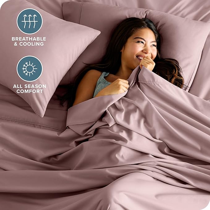 Bare Home Full XL Sheet Set - Luxury 1800 Ultra-Soft Microfiber Full Extra Long Bed Sheets - Double Brushed - Deep Pockets - Easy Fit - 4 Piece Set - Bedding Sheets & Pillowcases (Full XL, Mauve)