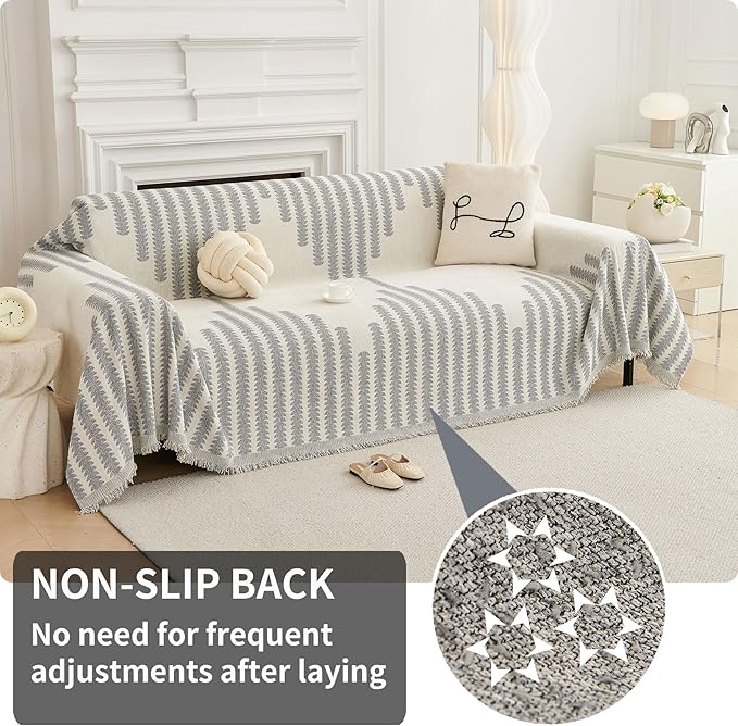 HAOMAIJIA Boho Sofa Covers Couch Covers for 3 Cushion Couch Sofa Pet Friendly Soft Thick Couch Cover for Dogs Washable Sectional Couch Covers L Shape Furniture Protector (Grey, 71"x150")