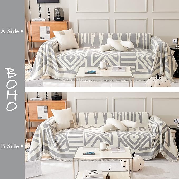 HANDONTIME Grey Armchair Sofa Cushion Covers Boho Sofa Covers Dog Couch Cover for Sofa Recliner Chenille Couch Sofa Slipcover for Pets Sofa Cover Thick Washable Slip Covers for Sofas/Couches, 71" X71"
