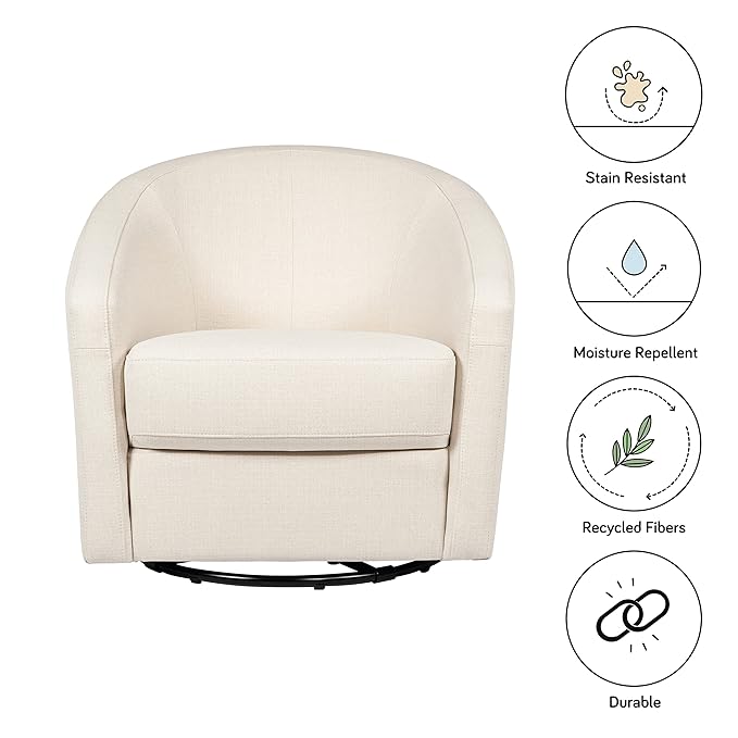 babyletto Madison Swivel Glider in Performance Natural Eco-Twill, Water Repellent & Stain Resistant, Greenguard Gold and CertiPUR-US Certified