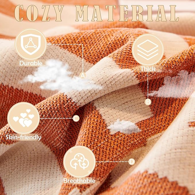 HANDONTIME Orange Sofa Cover for 3 Cushion Couch - Soft Chenille Loveseat Cover for Dogs - Boho Throw Cover Pet Furniture Protector - Thick Washable, 91" X118"