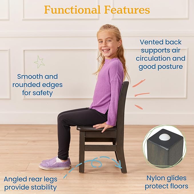 ECR4Kids 30in x 30in Square Hardwood Table and Chair Set, 12in Seat Height, Kids Furniture, Grey Wash