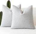 Foindtower Set of 2, Decorative Textured Boucle Throw Pillow Covers Accent Solid Pillow Cases Neutral Soft Cozy Couch Cushion Case for Chair Sofa Bedroom Living Room Home Decor 24 x 24 Inch Light Grey