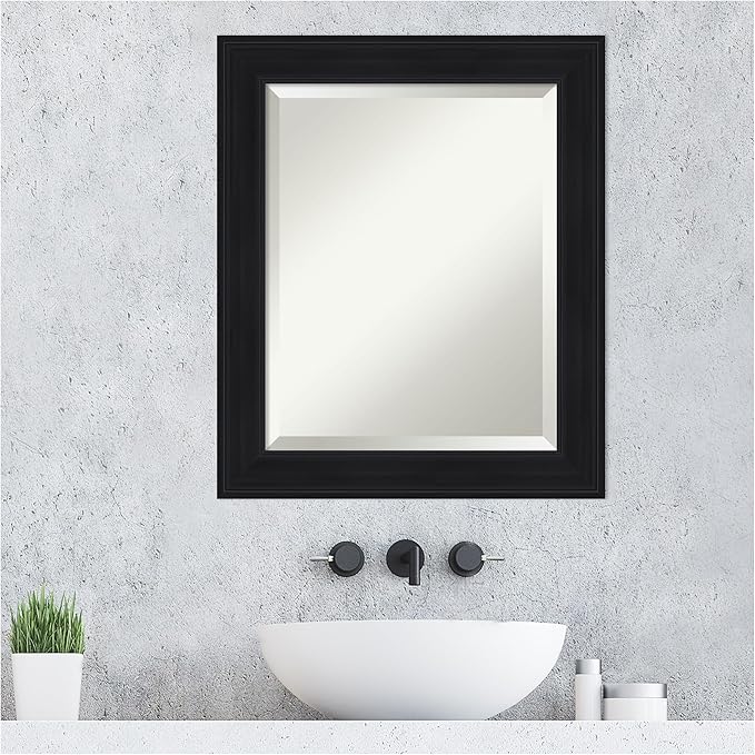 Amanti Art Black Bathroom Mirror for Over Sink, 25x21 Abbey Black Rectangle Vanity Mirror, Small Traditional Frame, Hangs Horizonally and Vertically, Bathroom Wall Decor, Beveled Edge