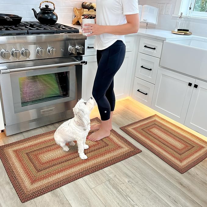 Homespice Gingerbread Premium Jute Braided Rug, 22 x 72 Rectangular Hall Runner Brown, Red, Reversible, Natural Jute Yarn Rustic, Country, Primitive, Farmhouse Style - 30 Day Risk Free Purchase