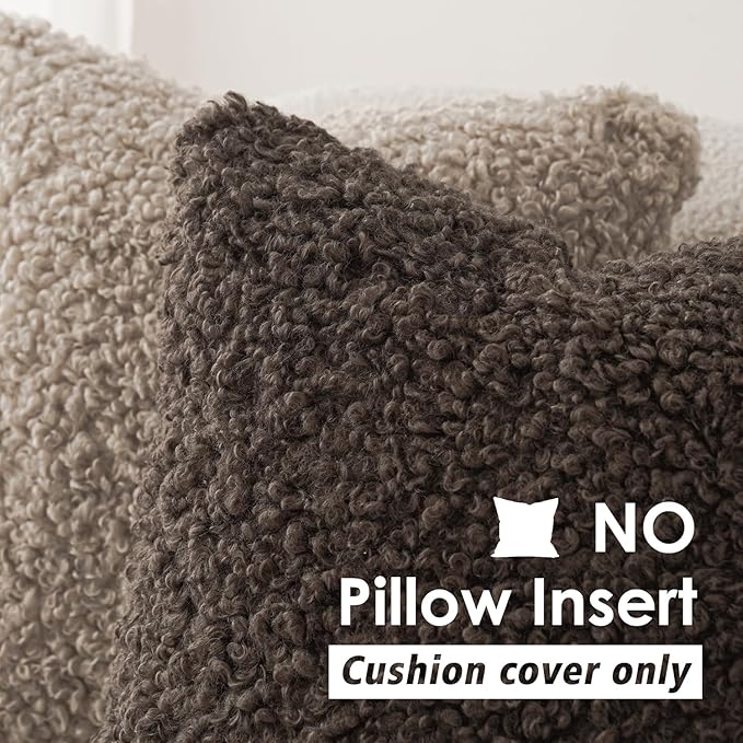 Foindtower 2 Pieces 20x20 Inch Chocolate, Faux Fur Throw Pillow Cover Accent Sherpa Pillow Fuzzy Soft Pillowcases Sheepskin Decorative Fleece Cushion Case for Bed Couch Living Room