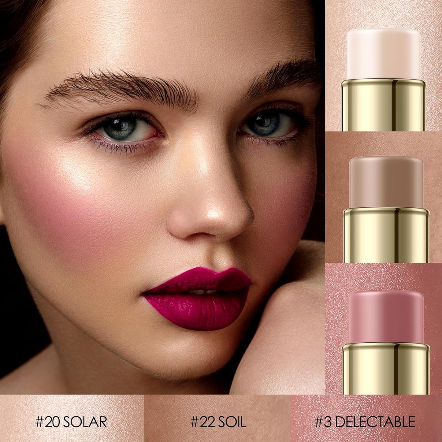 3 Pcs Contour Stick Set,Cream Blush & Highlighter Bronzer Pen,Long Lasting & Smooth Natural Face Contouring.LIGHT-WARM