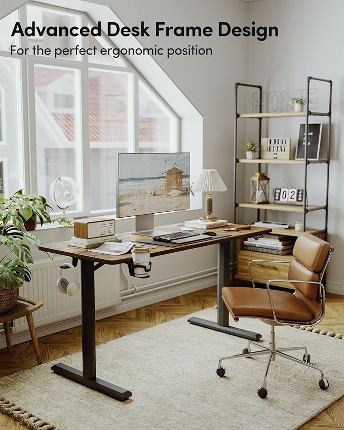 BANTI 55"x24" Standing Desk, Electric Stand up Height Adjustable Home Office Table, Sit Stand Desk with Splice Board, Black Frame & Rustic Brown Top