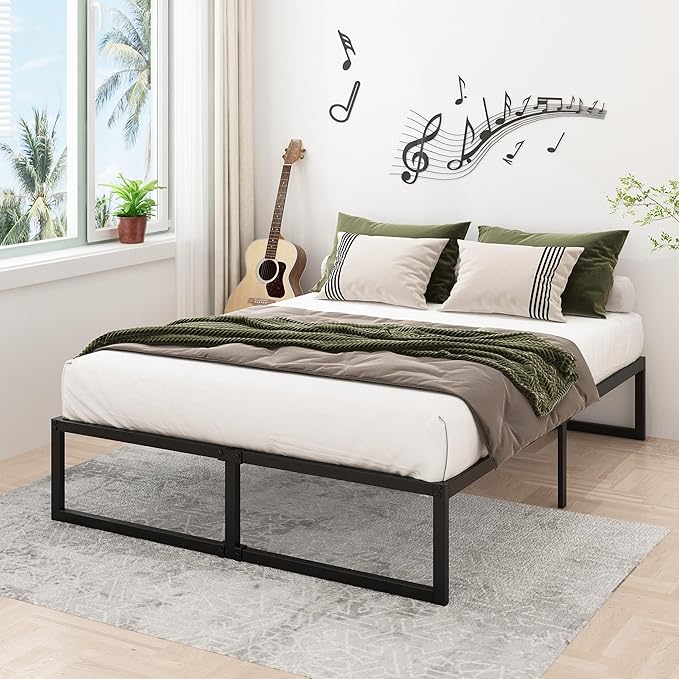 16 Inch California King Bed Frames No Box Spring Needed Heavy Duty Metal Cal King Platform for Mattress Foundation, Noise Free, Easy Assembly, Black