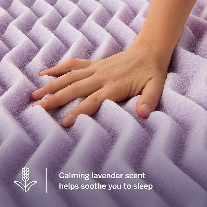 Lucid Lavender Infused 2 Inch Memory Foam Mattress Topper - Full Size - Plush Feel - 5 Convoluted Zones - CertiPUR Certified - New Home Owner & Dorm Room Essentials