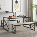 VECELO Kitchen Dining Table Set for 4, 55" Wood Rectangle Dinette with 2 Benches, Heavy-Duty Metal Frame for Small Space, Breakfast Nook, Grey