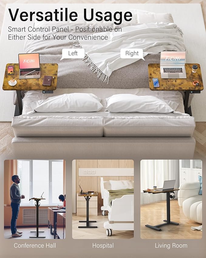 Mobile Standing Desk with Wheels - Electric Height Adjustable Small Movable Laptop Desk, Portable Rolling Computer Sit Stand Side Table for Home Office, Sofa&Bedside Use (23.6",Rustic Brown)
