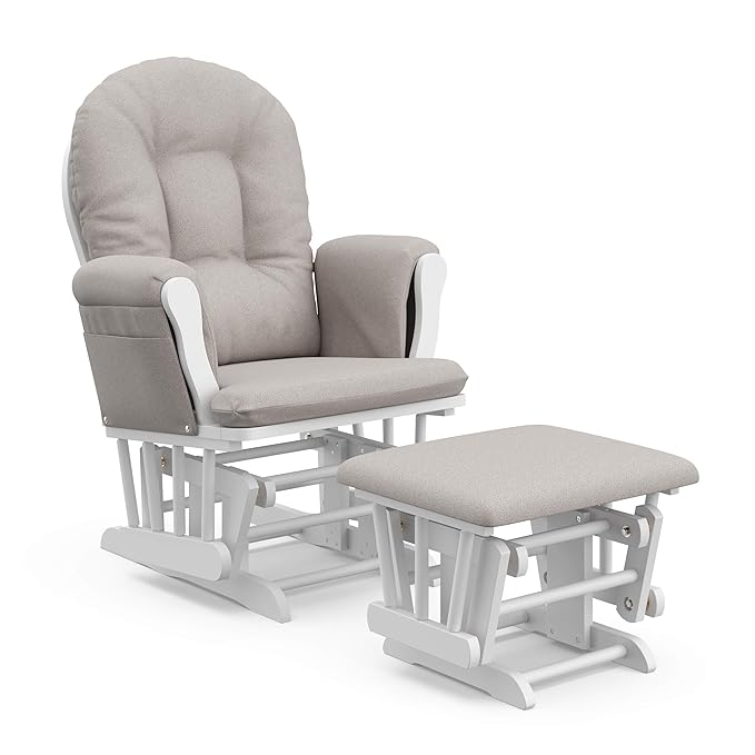 Storkcraft Premium Hoop Glider & Ottoman (White/Taupe Swirl) — GREENGUARD Gold Certified Nursery Glider, Solid Wood Craftsmanship, Smooth-Gliding Nursery Chair and Ottoman, Award-Winning
