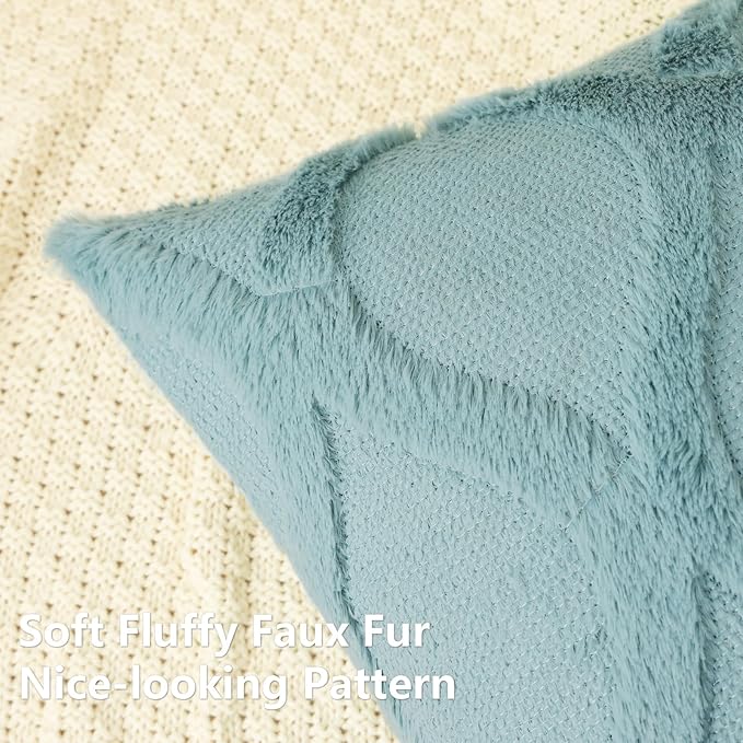 decorUhome Throw Pillow Covers 24x24 Inch Set of 2, Soft Plush Faux Fur Wool Aqua Couch Pillow Covers, Decorative Neutral Pillow Cases for Bed Sofa Living Room Home Decor