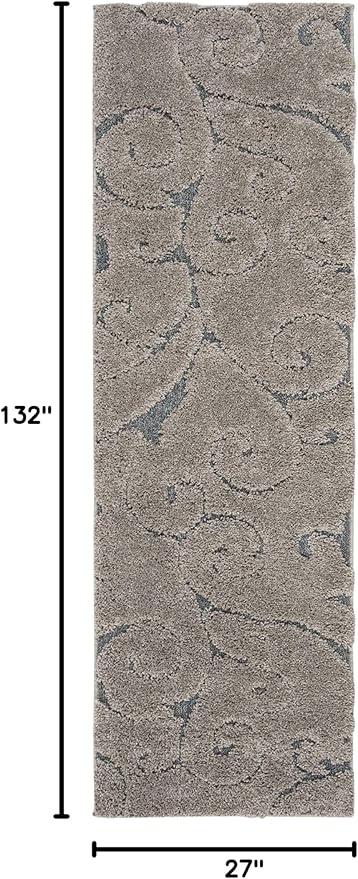 SAFAVIEH Florida Shag Collection Runner Rug - 2'3" x 11', Grey & Light Blue, Scroll Design, Non-Shedding & Easy Care, 1.2-inch Thick Ideal for High Traffic Areas in Living Room, Bedroom (SG455-1160)